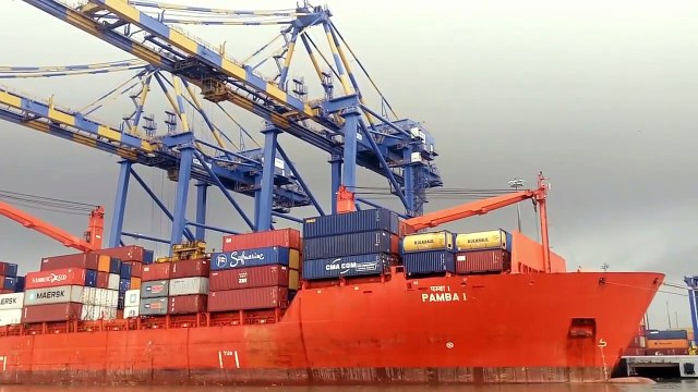 PAMBA I ship LOADING TRANS ASIA ship UNLOADING IN COCHIN HARBOUR TATA PRIMA EICHER TRUCKS SPOTTED