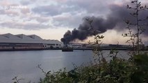 Huge fire engulfs Bombadier warehouse in Belfast in Northern Ireland