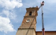 Nocera Umbra (PG) - Vigili del Fuoco mettono in sicurezza campanile (25.05.20)