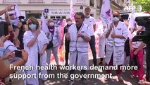 French health workers protest as ministers discuss hospital reforms
