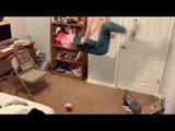 Kid Makes Trick shot With Ping Pong Ball by Doing Backflip