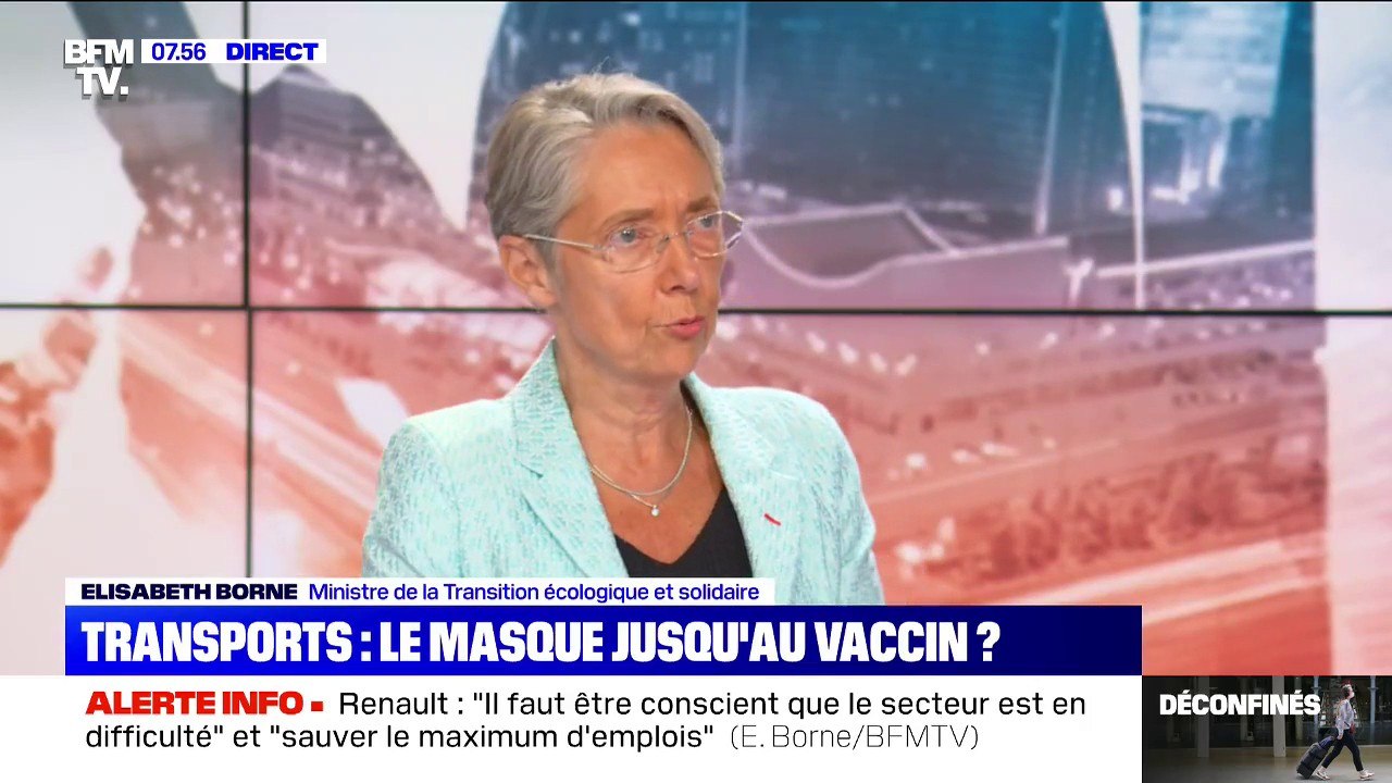 Elisabeth Borne est favorable au maintien du port du masque dans les transports "tant qu'on n'a pas un traitement ou un vaccin"