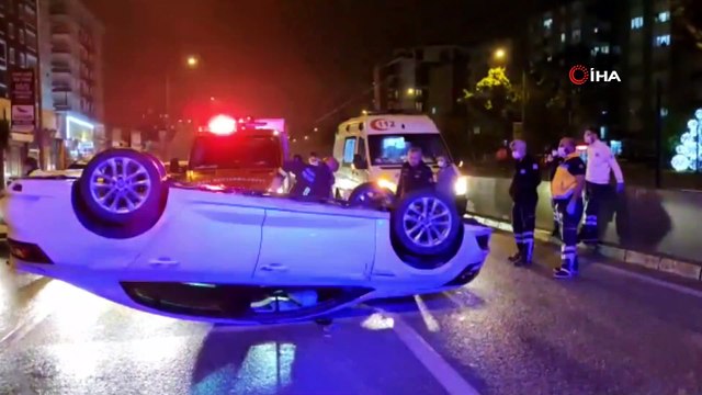 Takla atan otomobilden burnu kanamadan çıktı