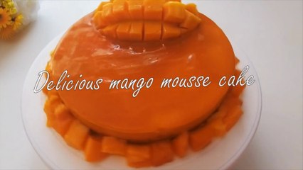 Mango mousse cake no gelatin no egg  no bake mango cake recipe