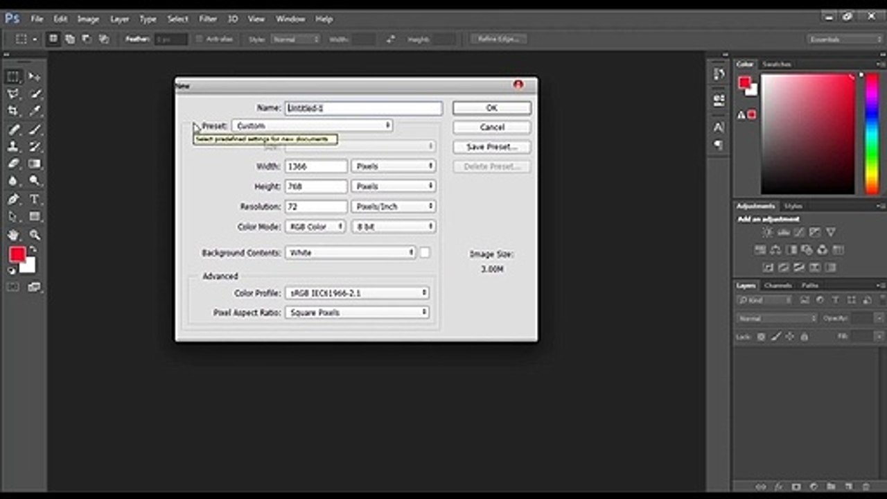 New file Adobe Photoshop