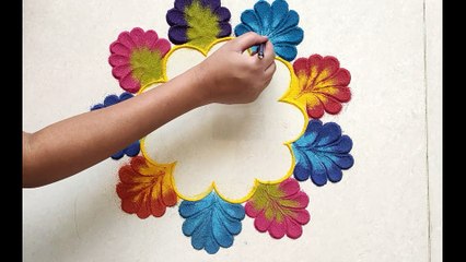 Multicoloured Flower Rangoli design जो आप भी बना लेंगे | Festival Kolam | Creative Flower Muggulu