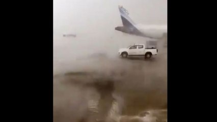 Heavy winds, rain at Bengaluru airport move car parked on tarmac