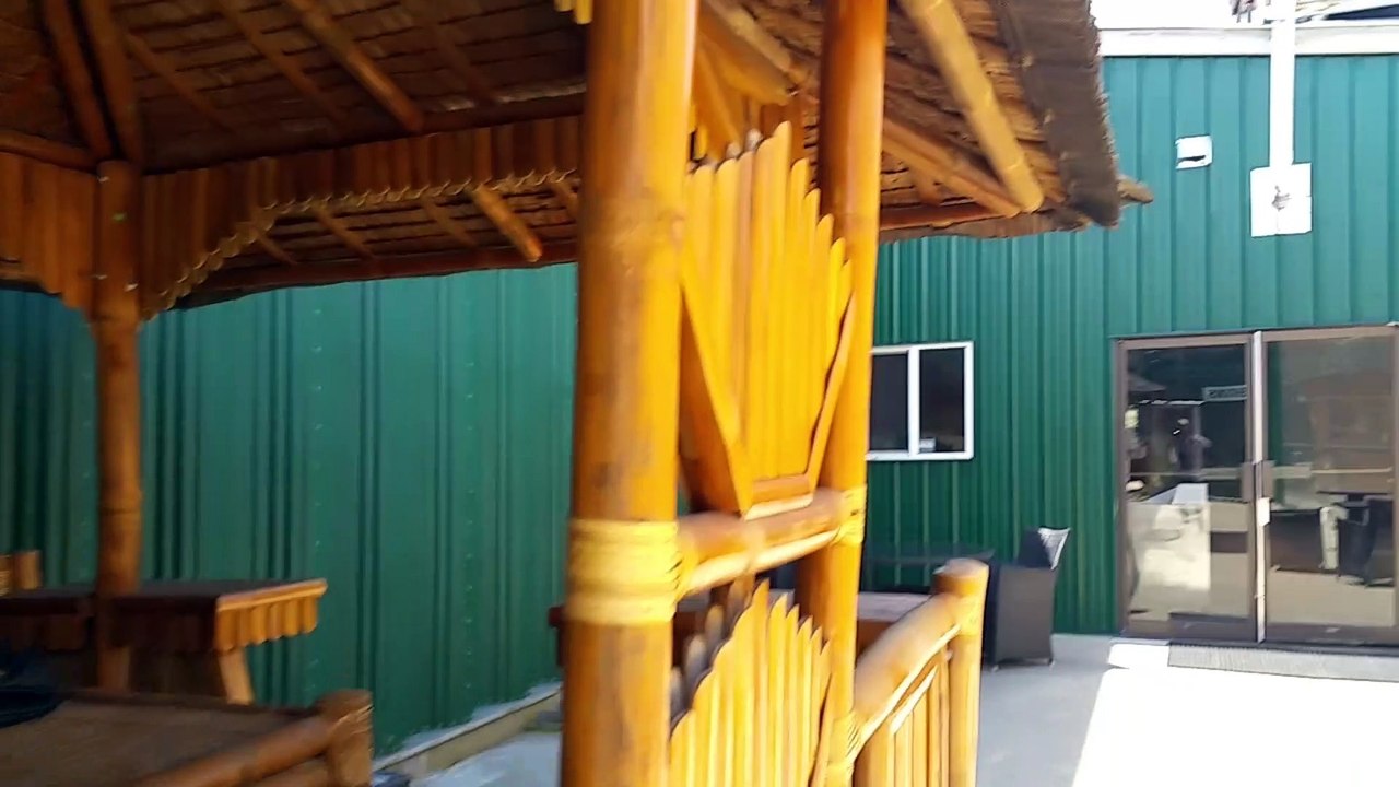 Close-up details of bamboo Hut Construction, Surrey BC, Metro Vancouver, Canada