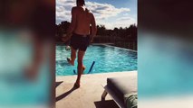 Rudy Fernandez juega al fútbol en su piscina durante el confinamiento