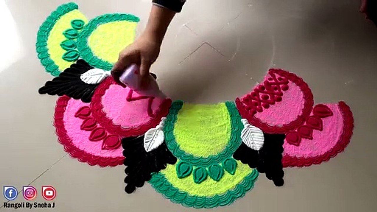Colourful Diwali Rangoli Design  चम्मच से बनाये आने वाले लक्ष्मी पूजा नवरात्रि दिवाली पे रंगोली