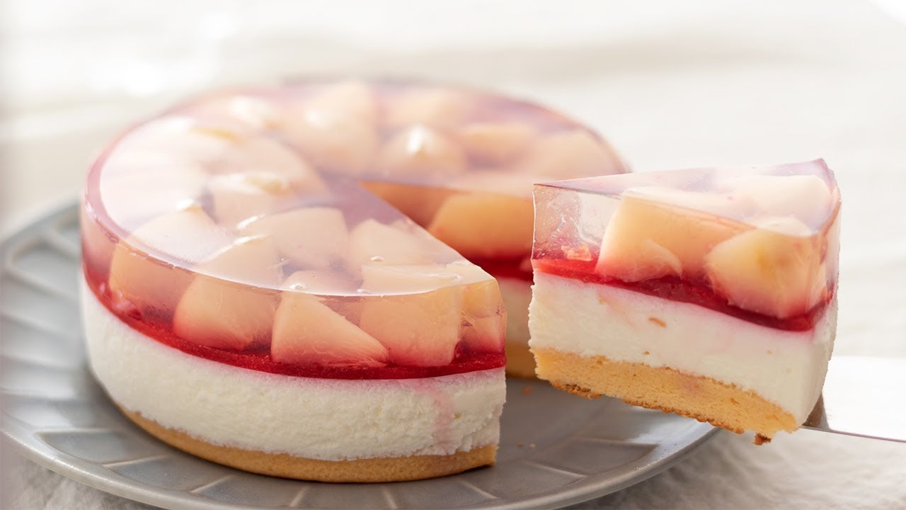 桃のレアチーズケーキの作り方 NoBake Peach Cheesecake＊Eggless & Without