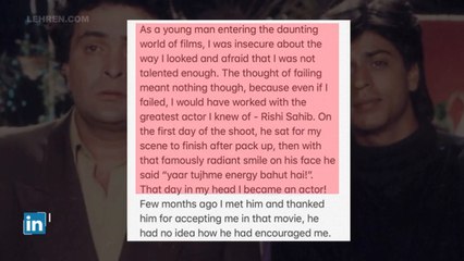 Shahrukh Khan Pays Emotional Tribute To Rishi Kapoor