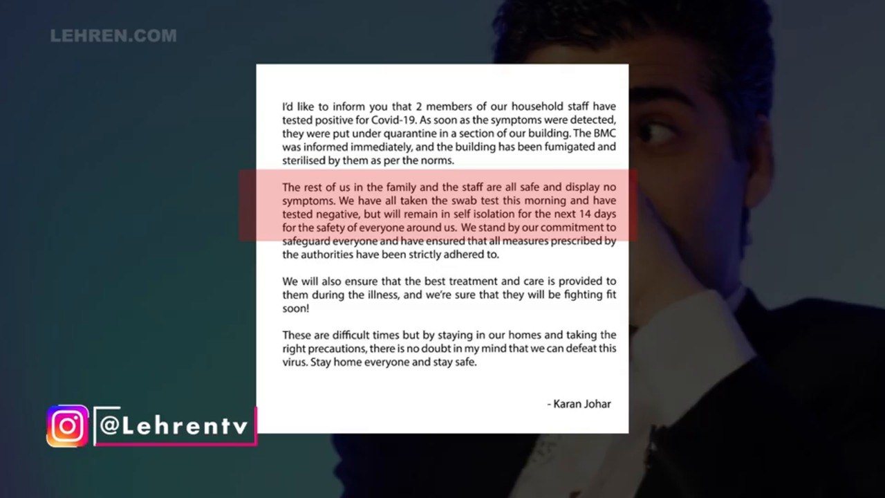 Two Staff Members At Karan Johar's House Test Covid-19 Positive