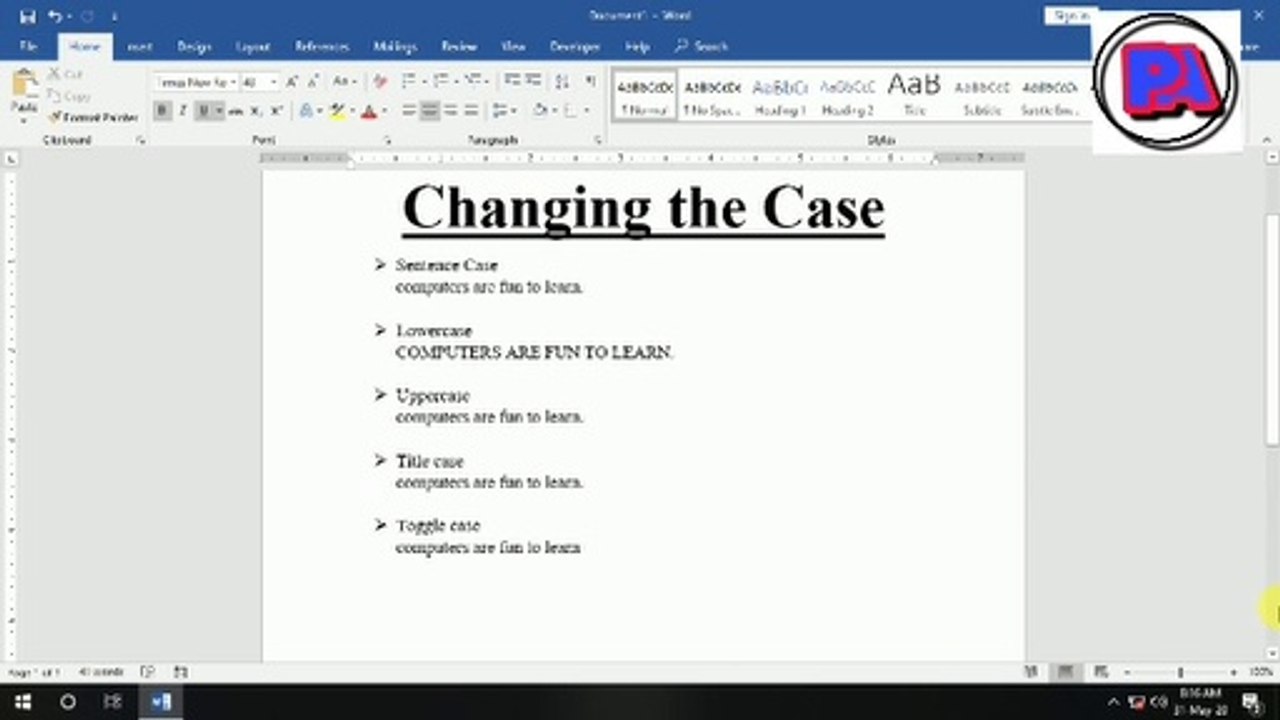 Changing Case Ms Word 2019
