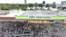 Drone footage shows Los Angeles protest for George Floyd dissolve into looting of Whole Foods Market