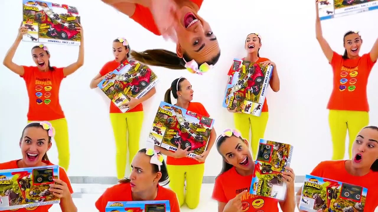 Vlad and Nikita play with toy monster trucks - Hot Wheels cars for kids