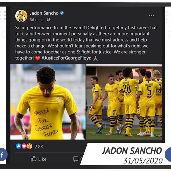 SOCIALEYESED: Football: Jadon Sancho calls for 'Justice for George Floyd'