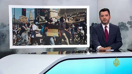 شاهد.. شاحنة تخترق حشود محتجين في مينيابوليس قبل اعتقال سائقها الذي تعرض لضرب مُبرّح من غاضبين