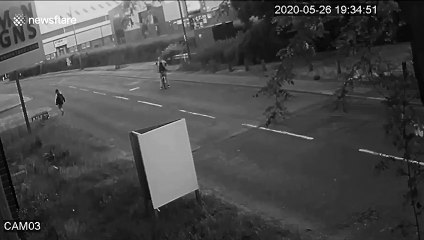 Yob gets instant karma when he kicks a sign which leaves him hopping around in agony