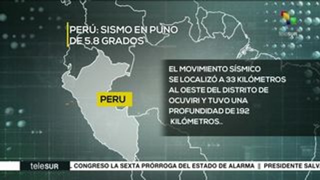 Sacude Perú sismo de 5.8 grados en la escala de Richter