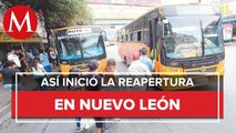 Con largas filas y sin cubrebocas, así fue la reapertura de transporte en Monterrey