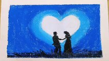 Romantic couple night scenery drawing with pastels step bystep