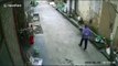 Elderly Chinese woman narrowly escapes injury after building roof collapses
