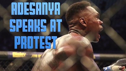 Israel Adesanya speaks at George Floyd protest