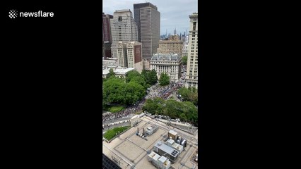 Incredible view shows huge mass of protesters marching towards City Hall in NYC