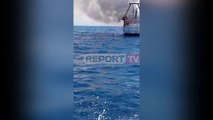 Report TV -Durrës, peshkarexha përfshihet nga flakët, ekuipazhi shpëton duke u hedhur në det