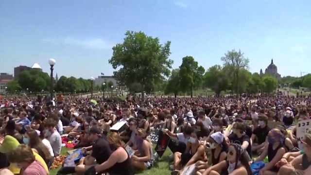 Protesters stage a sit-in outside the Minnesota State Capitol