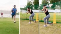 Deepak Chahar plays cricket with sister Malti Chahar