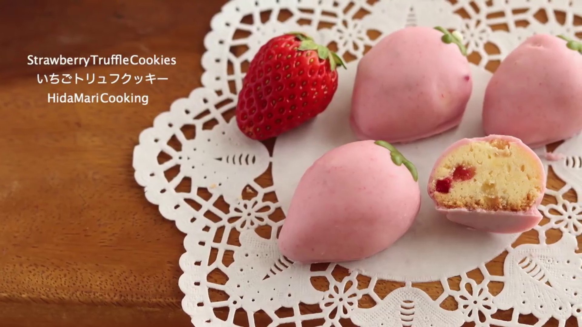 イチゴになりたかった苺トリュフクッキー粒ジャム入り Strawberry Truffle Cookies Hidamari Cooking Video Dailymotion