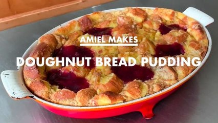 Amiel Makes Doughnut Bread Pudding at Home