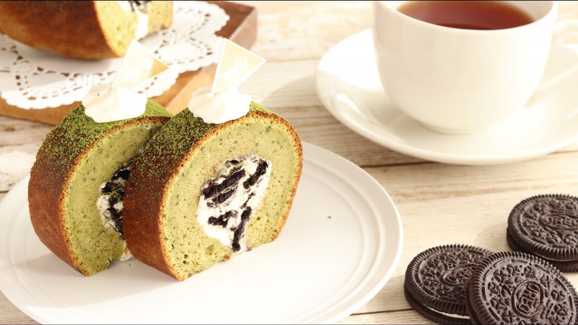 オーブン無しで作る 抹茶とオレオのロールケーキ No Oven Matcha Oreo Roll Cake 抹茶のお菓子 Hidamari Cooking Video Dailymotion