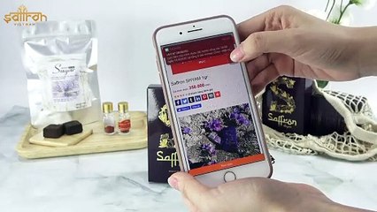 mở hộp saffron shyam và hướng dẫn check mã QR code