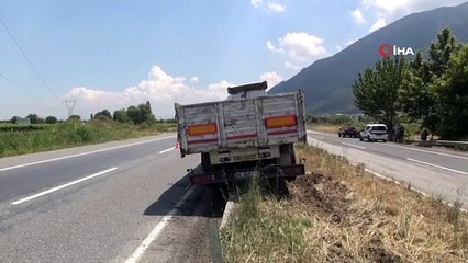 Refüje çıkan tır 200 metre sürüklendi