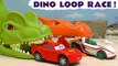 Hot Wheels Dinosaur Loop Race with Marvel Avengers and Disney Pixar Cars 3 Lightning McQueen with Family Friendly Funny Funlings in this Full Episode Race Story for Kids