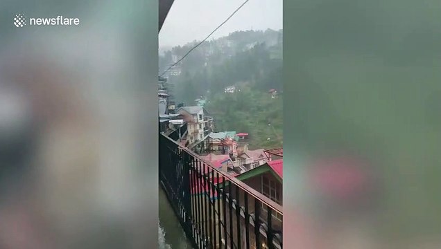 Terrifying moment lightning bolt hits forest area in northern India's Himachal Pradesh