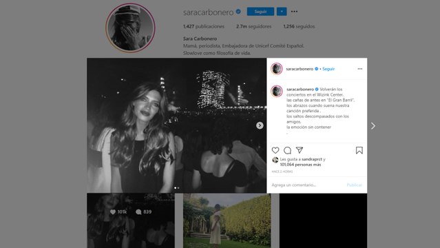 Sara Carbonero rinde homenaje a los conciertos en Instagram