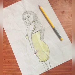 Drawing of a girl fashionable girl with pencil