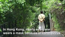 Anti-virus face masks litter Hong Kong's beaches