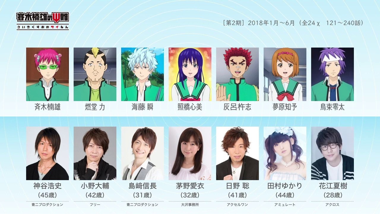 斉木楠雄のΨ難(2期)の声優さんたちは、こんな顔！
