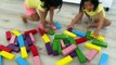 Emma and Kate Pretend play with Giant Jenga Color Blocks Toys!!!