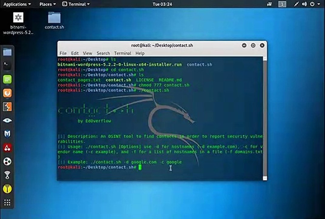 Find Contacts Report Bugs Security Vulnerabilities on Kali Linux