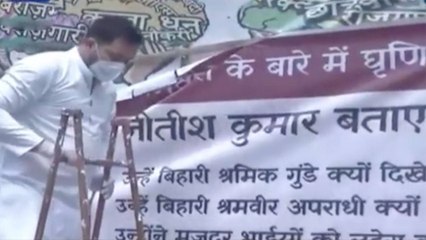 Poster war in Bihar, Tejashwi raises migrant issues