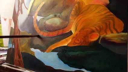 oilpainting girl and tiger