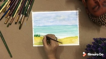 BEACH PAINTING WITH WATER COLOURS __ Simple nature paintings for beginners