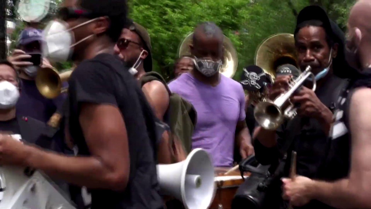 Musicians march with Jon Batiste at NYC protest