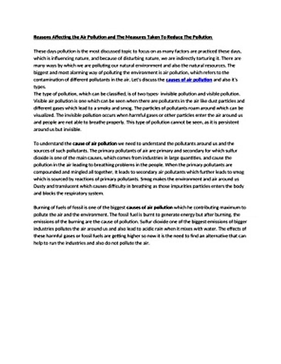 Causes Of Air Pollution